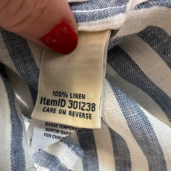 LL Bean women’s 100% linen long sleeve button down shirt top sz XL blue white - Picture 3 of 8